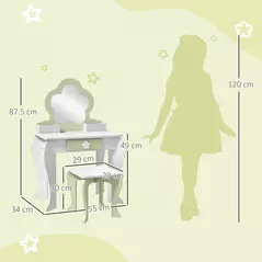 ZONEKIZ Kids Vanity Table with Mirror and Stool, Drawer, Storage Boxes, Flower Design, for Ages 3-6 Years - White - 3