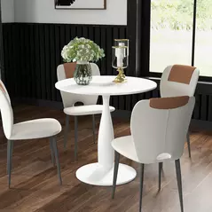 HOMCOM Round Dining Table, Modern Dining Room Table with Steel Base, Non-slip Foot Pad, Space Saving Small Dining Table - 2