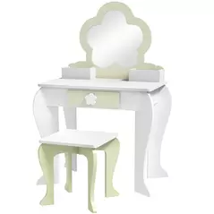 ZONEKIZ Kids Vanity Table with Mirror and Stool, Drawer, Storage Boxes, Flower Design, for Ages 3-6 Years - White - 1