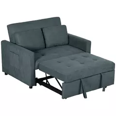 HOMCOM Loveseat Sofa Bed, Convertible Bed Settee with 2 Cushions, Side Pockets for Living Room, Charcoal Grey - 1