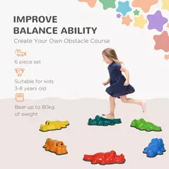 ZONEKIZ 6PCs Kids Stepping Stones, Crocodile-Designed Sensory Toys, with Anti-Slip Edge Balance River Stones - 4