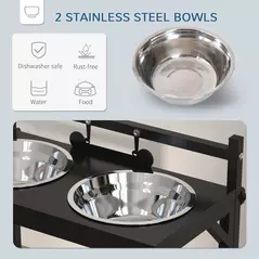 PawHut Dog Bowls with Stand, Adjustable Height Elevated Dog Bows for Small Medium Large Dogs - Black - 6