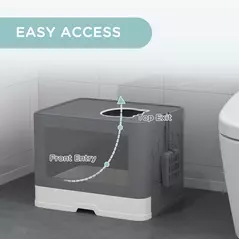 PawHut Enclosed Cat Litter Box with lid, Front Entry, Top Exit, Drawer, Tray, Scoop, Brush, 48.5 x 38 x 36.5cm - Grey - 5