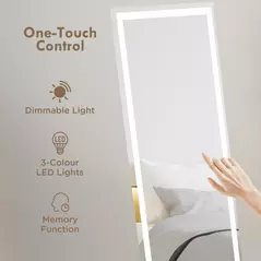 HOMCOM Standing Dressing Mirror with LED Lights, Wall Dressing Mirror for Bedroom with Dimmable and 3 Colour Lighting, White - 4