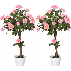 Outsunny Set of 2 Artificial Plants Pink Rose Floral in Pot, Fake Plants for Home Indoor Outdoor Decor, 90cm - 1