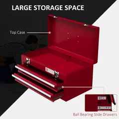 DURHAND Lockable Metal Tool Box, 2 Drawer Tool Chest with Latches, Handle, Ball Bearing Runners, Red - 5