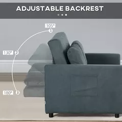 HOMCOM Loveseat Sofa Bed, Convertible Bed Settee with 2 Cushions, Side Pockets for Living Room, Charcoal Grey - 5