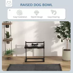 PawHut Dog Bowls with Stand, Adjustable Height Elevated Dog Bows for Small Medium Large Dogs - Black - 7
