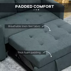 HOMCOM Loveseat Sofa Bed, Convertible Bed Settee with 2 Cushions, Side Pockets for Living Room, Charcoal Grey - 6