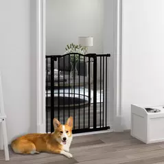 PawHut Metal Pet Safety Gate Dog Gate Folding Fence 74-87cm, Black - 2