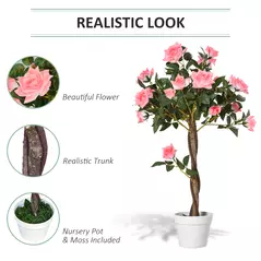 Outsunny Set of 2 Artificial Plants Pink Rose Floral in Pot, Fake Plants for Home Indoor Outdoor Decor, 90cm - 5