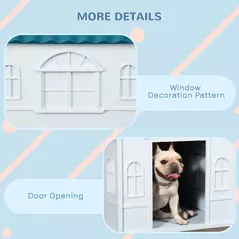 PawHut Plastic Weather-Resistant Dog House, for Indoors and Outdoors, Medium Dogs - White and Blue - 6