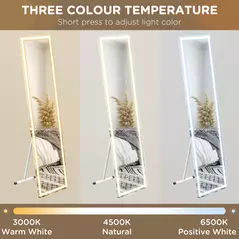 HOMCOM Standing Dressing Mirror with LED Lights, Wall Dressing Mirror for Bedroom with Dimmable and 3 Colour Lighting, White - 6