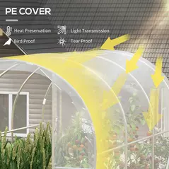 Outsunny Polytunnel Greenhouse Walk-in Grow House with PE Cover, Door and Galvanised Steel Frame, 3 x 2 x 2m, Clear - 4