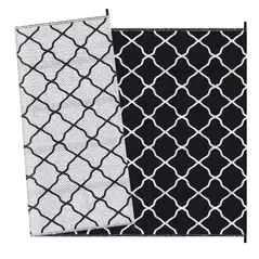 Outsunny Reversible Outdoor Rug, Plastic Straw Mat w/ Carry Bag Ground Stakes for Garden RV Picnic Beach Camping 182x274cm Black - 1
