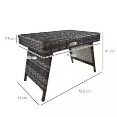 Outsunny Foldable Outdoor Side Table, Rattan Garden Coffee Table with Steel Frame, Space Saving Bistro Garden Furniture for Patio, Balcony, 60 x 41 x 41 cm, Mixed Grey - 3