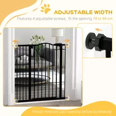 PawHut Pressure Fit Dog Stair Gate No Drilling Safety Gate Auto Close for Doorways, Hallways, 74-94cm Adjustable, 94cm Tall, Black - 7