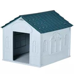 PawHut Plastic Weather-Resistant Dog House, for Indoors and Outdoors, Medium Dogs - White and Blue - 1