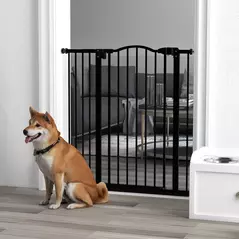 PawHut Pressure Fit Dog Stair Gate No Drilling Safety Gate Auto Close for Doorways, Hallways, 74-94cm Adjustable, 94cm Tall, Black - 2
