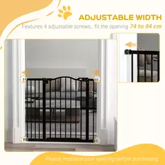 PawHut Metal 74-94cm Adjustable Pet Gate Safety Barrier w/ Auto-Close Door Black - 7