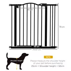 PawHut Metal 74-87cm Adjustable Pet Gate Safety Barrier w/ Auto-Close Door Black - 3