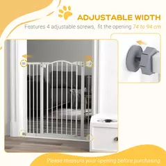PawHut Pressure Fit Dog Stair Gate No Drilling Safety Gate Auto Close for Doorways, Hallways, 74-94cm Adjustable, 94cm Tall, White - 7