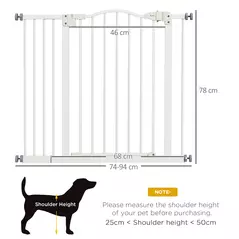 PawHut Metal 74-94cm Adjustable Pet Gate Safety Barrier w/ Auto-Close Door White - 3