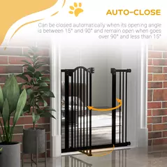 PawHut Metal 74-87cm Adjustable Pet Gate Safety Barrier w/ Auto-Close Door Black - 5