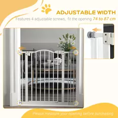 PawHut Metal 74-87cm Adjustable Pet Gate Safety Barrier w/ Auto-Close Door White - 7