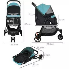 PawHut Foldable Pet Stroller w/ Rain Cover, for XS Dogs, S Dogs - Dark Green - 3