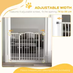 PawHut Metal 74-94cm Adjustable Pet Gate Safety Barrier w/ Auto-Close Door White - 7