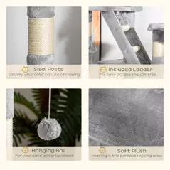 PawHut Floor to Ceiling Cat Tree for Indoor Cats, 240-260cm, Adjustable Height - Light Grey - 6