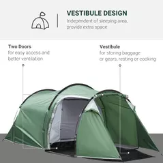 Outsunny Three-Man, Two-Room Tent - Green - 4