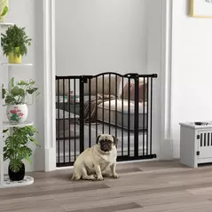 PawHut Metal 74-100cm Adjustable Pet Gate Safety Barrier w/ Auto-Close Door Black - 2