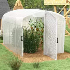 Outsunny Polytunnel Greenhouse Walk-in Grow House with UV-resistant PE Cover, Door and Galvanised Steel Frame, 2 x 2 x 2m, White - 2