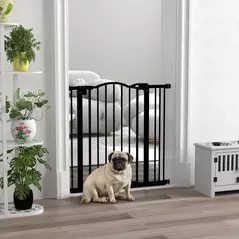 PawHut Metal 74-87cm Adjustable Pet Gate Safety Barrier w/ Auto-Close Door Black - 2
