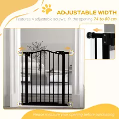 PawHut Metal 74-80cm Adjustable Pet Gate Safety Barrier w/ Auto-Close Door Black - 7