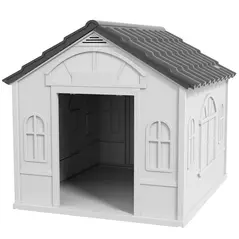 PawHut Plastic Weather-Resistant Dog House, for Indoors and Outdoors, Large Dogs - Grey - 1