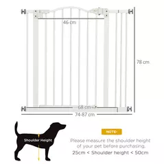 PawHut Metal 74-87cm Adjustable Pet Gate Safety Barrier w/ Auto-Close Door White - 3