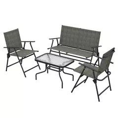 Outsunny Four-Piece Metal Garden Sofa Set - Mixed Brown - 1