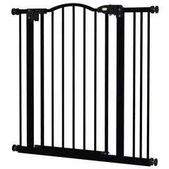 PawHut Metal 74-87cm Adjustable Pet Gate Safety Barrier w/ Auto-Close Door Black - 1