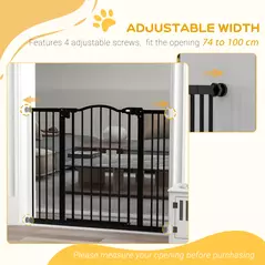 PawHut Metal 74-100cm Adjustable Pet Gate Safety Barrier w/ Auto-Close Door Black - 7