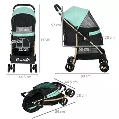 PawHut Pet Stroller for Small and Miniature Dogs, with Rain Cover - Green - 3