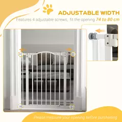 PawHut Metal 74-80cm Adjustable Pet Gate Safety Barrier w/ Auto-Close Door White - 7