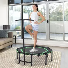 HOMCOM 48" Octagonal Mini Fitness Rebounder Trampoline Indoor Outdoor Foldable Mini Jumper with Adjustable Handle, Green - 2