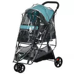 PawHut Foldable Pet Stroller w/ Rain Cover, for XS Dogs, S Dogs - Dark Green - 1