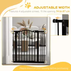 PawHut Metal 74-87cm Adjustable Pet Gate Safety Barrier w/ Auto-Close Door Black - 7