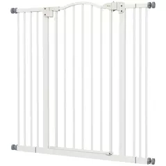 PawHut Pressure Fit Dog Stair Gate No Drilling Safety Gate Auto Close for Doorways, Hallways, 74-100cm Adjustable, 94cm Tall, White - 1