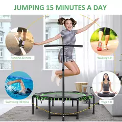 HOMCOM 48" Octagonal Mini Fitness Rebounder Trampoline Indoor Outdoor Foldable Mini Jumper with Adjustable Handle, Green - 4