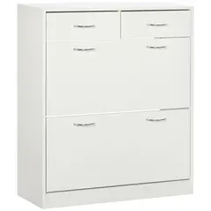 HOMCOM Narrow Shoe Storage with 2 Flip Drawers and Adjustable Shelves Shoe Cabinet Organizer for 12 Pairs of Shoes, White - 1